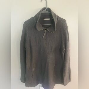 Soft Surroundings Gray Half-Zip V-Neck Sweater